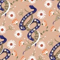 Wild snake vector exotic background, beautiful decoration flower seamless pattern