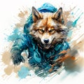 Wild Spirit Unleashed Expressive watercolor art captures the fierce essence of an aggressive wolf