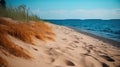 wild steppe empty sea beach overgrown with grass generative ai Royalty Free Stock Photo