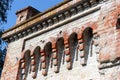 Wild swallows making nests on the Picturesque ruins of an old mansion. Abandoned place. Historical monument of the past Royalty Free Stock Photo