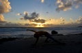 Wild Thing Yoga Pose Silhouetted at Sunrise Royalty Free Stock Photo