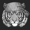 Wild tiger Cool pirate, seaman, seawolf, sailor, biker animal for tattoo, t-shirt, emblem, badge, logo, patch. Image