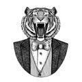 Wild tiger Hipster animal Hand drawn illustration for tattoo, emblem, badge, logo, patch, t-shirt