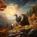 of Wild Turkey Meleagris gallopavo blue and red head. Wildlife animal scene from nature. Red and blue head of bird