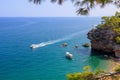 Wild Turkish beach in the Bay of the mountain coast of the Mediterranean Sea. August 7, 2022 Beldibi , Turkey Royalty Free Stock Photo