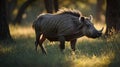 Warthog Walking Gracefully Through the Lush African Savannah at Golden Hour Royalty Free Stock Photo