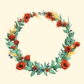 Wild watercolor poppies wreath on light background Royalty Free Stock Photo