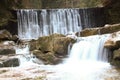 Wild waterfall in the Polish mountains. River with cascades Royalty Free Stock Photo