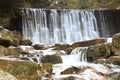 Wild waterfall in the Polish mountains. River with cascades Royalty Free Stock Photo