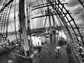 Wild weather at sea on a traditional tallship or sailing vessel Royalty Free Stock Photo