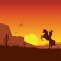 Wild west american desert landscape with cowboy on horse Royalty Free Stock Photo