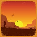 Wild west american desert landscape on old texture Royalty Free Stock Photo