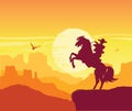 Wild West American desert. Vector Arizona prairie landscape with cowboy on horse Royalty Free Stock Photo