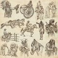 Wild West, American frontier and Native Americans - An hand draw