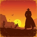 Wild West american landscape.Vector western poster Royalty Free Stock Photo