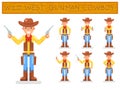 Wild west american retro gunman cowboy flat design characters set isolated icons vector illustration