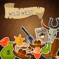 Wild west background with cowboy objects and
