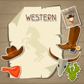 Wild west background with cowboy objects and