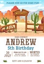 Wild west Birthday party invitation design template. Western poster concept for invitations, greeting cards etc. Cartoon wild west