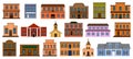 Wild west buildings vector illustration on white background. Vector cartoon set icon church western. Isolated cartoon Royalty Free Stock Photo