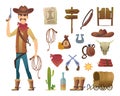 Wild west cartoon. Saloon cowboy western lasso symbols vector pictures isolated Royalty Free Stock Photo