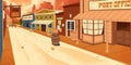 Wild west city. American town in desert. Sunny old street with bar, store, tavern, hotel. Empty sand road between texas Royalty Free Stock Photo