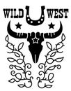 Wild West with cow bull and horseshoe decoration. Vector cowboy rodeo silhouette on white background. Royalty Free Stock Photo