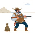 Wild west. Cowboy Gunfight. Cartoon vector illustration. Flat style. Isolated on white background Royalty Free Stock Photo