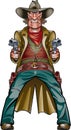 Wild west cowboy gunslinger holding two guns