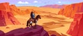 Wild West cowboy on a horse standing on the edge of a mountain in the Grand Canyon Royalty Free Stock Photo