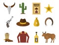 Wild west cowboy icons rodeo equipment and many different western accessories vector illustration Royalty Free Stock Photo