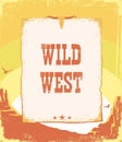 Wild West cowboy paper background for text. Vector vintage western illustration American desert landscape for text