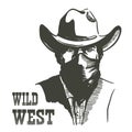 Wild West Cowboy portrait man in bandanna mask. Vector Western bandit in cowboy American hat