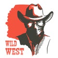 Wild West Cowboy portrait man in bandanna mask. Vector Western bandit in cowboy hat