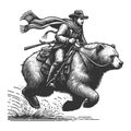 Wild West Cowboy Riding Bear raster illustration