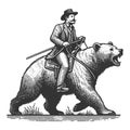 Wild West Cowboy Riding Bear vector illustration