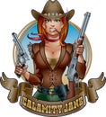 Wild west cowgirl gunslinger holding two guns Royalty Free Stock Photo