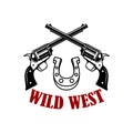 Wild west. Crossed revolvers on white background. Design element for poster, card, t shirt. Royalty Free Stock Photo