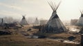 Wild West Dreams: Tipis Beneath the Vast Prairie Skyline Royalty Free Stock Photo