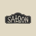 Wild west element in flat, line style. Hand drawn vector illustration of old western saloon sign, vintage bar entrance, tavern