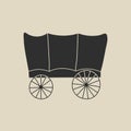 Wild west element in flat, line style. Hand drawn vector illustration of old western wagon, retro carriage cartoon design. Cowboy Royalty Free Stock Photo
