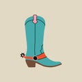 Wild west element in modern style flat, line style. Hand drawn vector illustration of old western cowboy boot  fashion style, Royalty Free Stock Photo