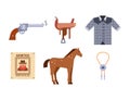 Wild west elements set icons cowboy rodeo equipment and different accessories vector illustration.