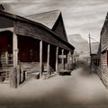 Wild wild west ghost town old saloon wooden building dirt pathway