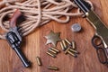 Wild west gun, ammunition and U.S. Marshal Badge Royalty Free Stock Photo