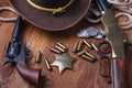 Wild west gun, ammunition and U.S. Marshal Badge Royalty Free Stock Photo