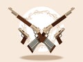 Wild west Guns and winchesters banner vector illustration. Automatic weapons, machine, pistolsrifle. Military combat