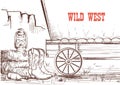 Wild west hand draw background with cowboy boots and western wa Royalty Free Stock Photo