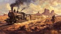 Wild West Holdup: Outlaws Ambush a Steam Locomotive Royalty Free Stock Photo