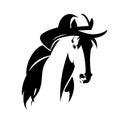 Wild west horse wearing cowboy hat black vector head portrait